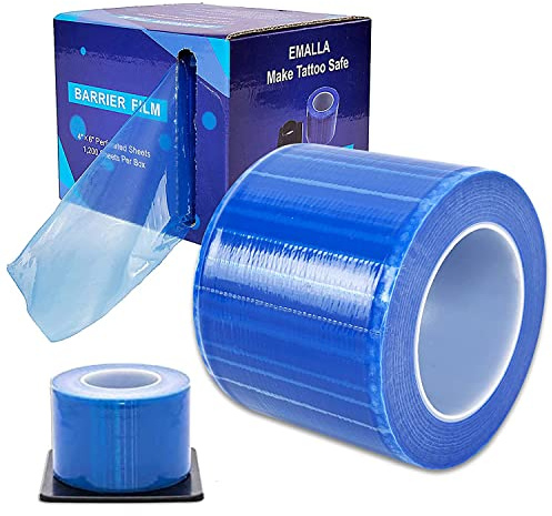 Barrierefolie Tatto Schutzfolie - Unihubys Sperrfolien Barrierfolienrolle 1200 Blatt 4 '' x 6 '' Tattoo Dental Einweg-PE-Schutzfolie mit Spender zur Abwehr von Infektionen