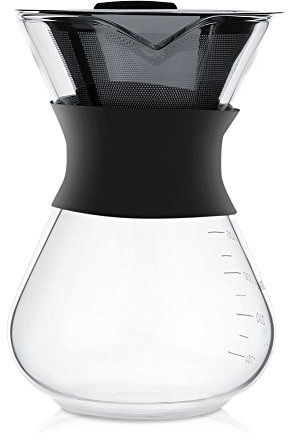Cafetera de vidrio para verter, cafetera de goteo manual de 400 ml, cafetera de vidrio con filtro de acero inoxidable