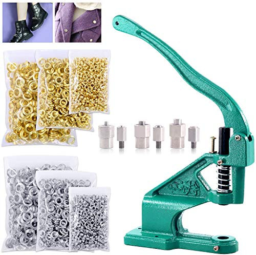 Keadic Máquina de ojales de presión manual con 3 troqueles #0#2#4 y 3000 ojales plateados y dorados, para pancartas, carteles, toldos, carteles, cortinas, impresión digital, corsés, cinturones,