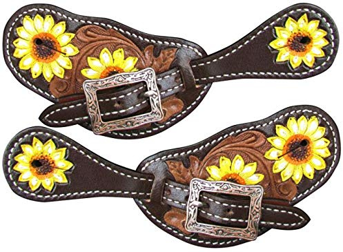 Showman Ladies Hand Painted Sunflower Spur Straps.