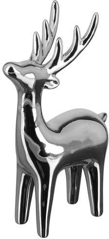 Fink stehendes Deko Rentier 5 x 11.5 x 18 cm Silber aus Keramik zum Aufstellen