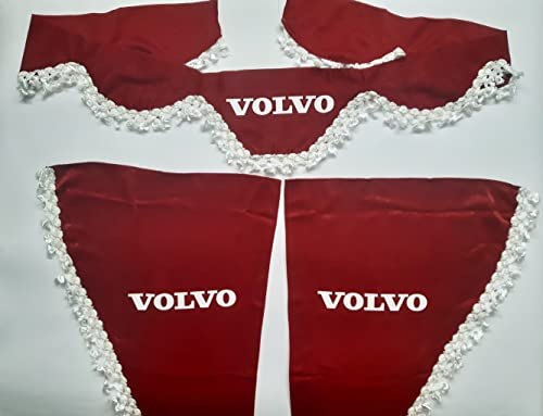Set 3 Rideaux décoratifs en Peluche avec Pompons Blancs pour camions Volvo (Rouge)