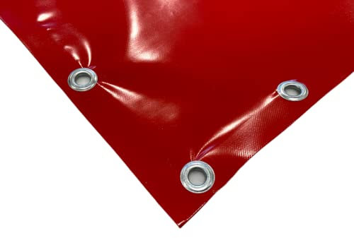 TENDAGGIMANIA PVC-Plane mit Ösen aus Aluminium, 650 g/m²- extra stark -mit umlaufendem Saum und Rundösen im Abstand von ca. 50cm - Massnahme 4m x 4m - Farbe: Rot