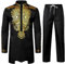 LucMatton Afrikanisches 2-teiliges Herren-Set, langärmelig, Golddruck, Dashiki und Hose, traditioneller Anzug, schwarz / goldfarben, L