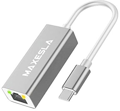 Maxesla 1000M USB C to Ethernet Adapter, USB 3.0 Plug & Play Ethernet to USB C, Thunderbolt to Ethernet Adapter Gigabit 1000 Mbps,USB-C to Ethernet Adapter for MacBook Pro/Air,iPad,Surface Book,Silver