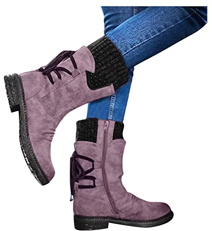 FGUUTYM Stivaletti da donna, invernali, da neve, con termosifoni, stile retrò, da donna, per il tempo libero, in pelle scamosciata, viola., 38 EU
