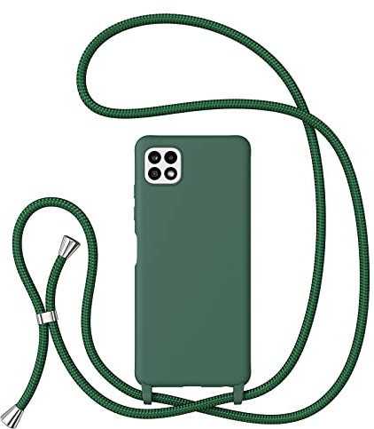 ZTOFERA Crossbody Lanyard Case for Samsung Galaxy A22 5G, Liquid Silicone Protective Phone Case with Adjustable Strap Neck Cord Necklace Girls Women Soft Cover for Samsung A22 5G, Dark Green