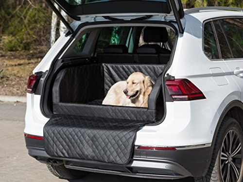 PillowPrim Hundeautositz, Hundedecke Auto Vordersitz/Rückbank, Transportbox Katze, Hundebox, Hundekorb, Hundegeschirr, Hundebett, Hundekörbchen (Schwarz Skaj, (2) 100x80x39 cm)