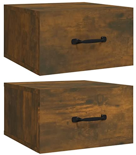 vidaXL 2X Wand Nachttisch Hängend Nachtschrank Nachtkonsole Nachtkommode Schlafzimmer Schrank Kommode Wandschrank Hängeschrank Räuchereiche 35x35x20cm