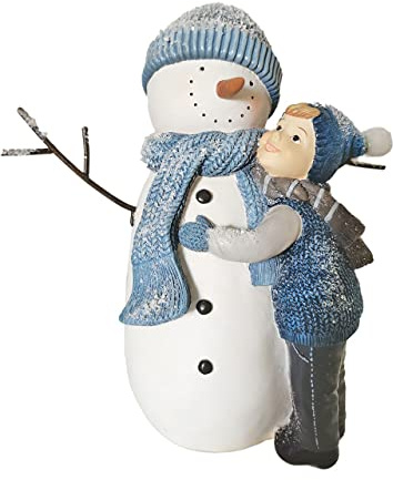 Tarrington House Schneemann mit Kind, Polyresin, 20 x 10 x 21 cm, mit Schneeflockenmustern
