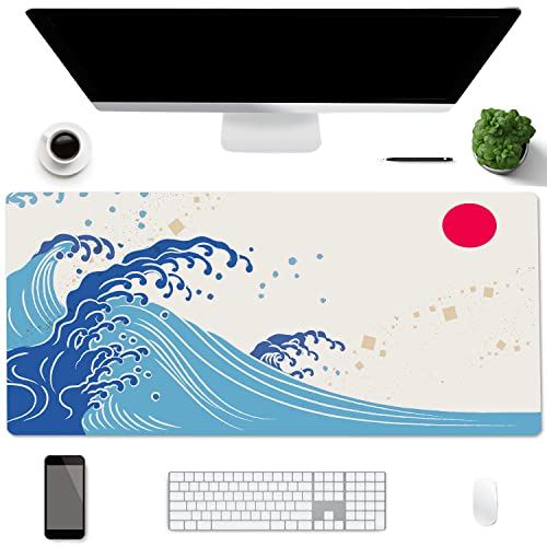 Schreibtischunterlage,AiPsekocy PU-Leder doppelseitige Schreibtischmatte,90x 40 cm Große Schreibtisch-Schreibblock,Wasserdicht Mausmat für Büro und Zuhause-Sonnenaufgang