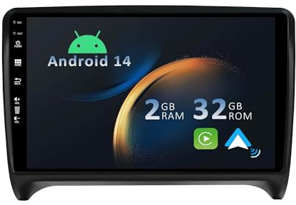YUNTX Android 12 Autoradio für Audi TT MK2 8J(2006-2012)-2 Din-[Integriertes Wireless CarPlay/Android Auto/GPS]-9” IPS 2.5D Touch-Screen-Kostenlose kamera-DAB/Lenkradsteuerung/MirrorLink/Bluetooth 5.0