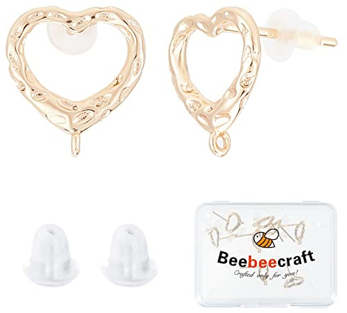 Beebeecraft 1 boîte 16 pièces de Boucles d'oreilles en Forme de Cœur en Plaqué Or 18 carats avec Boucle et 925 Broches en Argent Sterling pour la Fête des Mères la Fabrication de Boucles d'oreilles