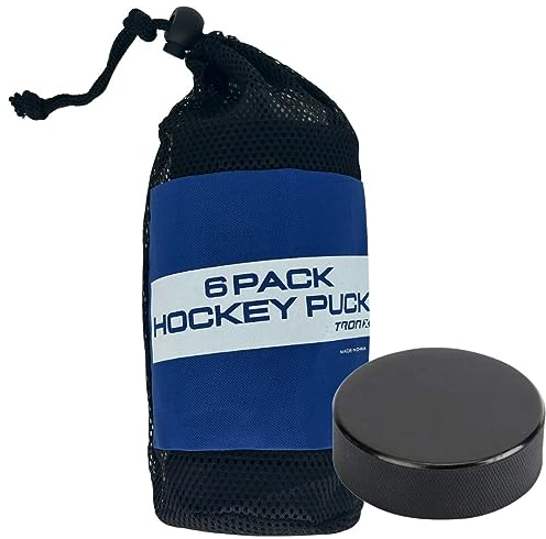 TronX Offizieller Eishockey-Pucks – 170 g schwarzer Puck – Größe und Gewicht mit Netz-Tragetasche, ideal für Schläger-Handhabung und Trainingsübungen (schwarz, 6er-Pack)