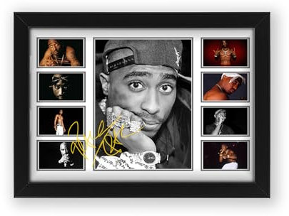 AllStarMedia Poster mit Autogramm von Tupac Shakur – limitiertes Autogramm Collage Kunstwerk (gerahmt, A4 (30 x 21 cm)