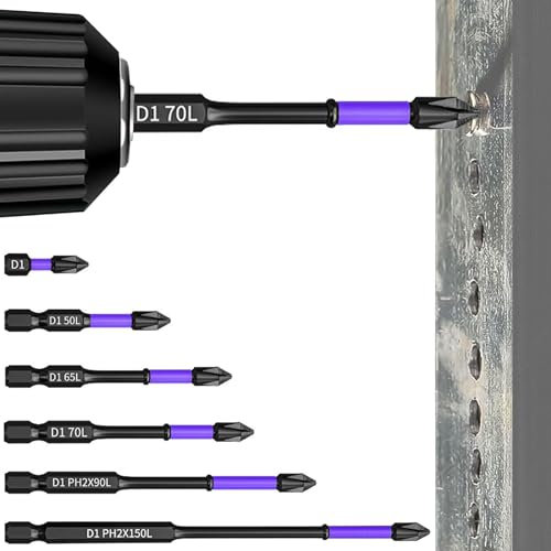 OBYJCA 6 PCS D1 Anti-Slip and Shock-Proof Bits with Phillips Screwdriver Bits, Magnetic Phillips Screwdriver Bits, Anti Slip Magnetic Screwdriver Bits, Strong Magnetic Impact Screwdriver Set