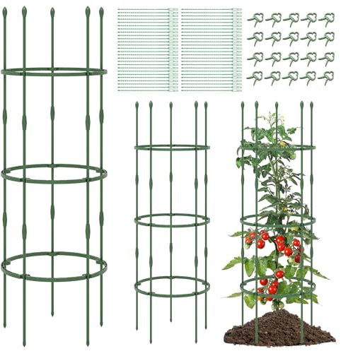GOPLUS Juego de 2 Rejillas de Jardín, Soporte para Plantas Trepadoras, Jaulas de Tomate, Altura Ajustable, Soportes 2 en 1 para Enredaderas, Flores, Verduras, Jardín, Verde, D50 x 154 m