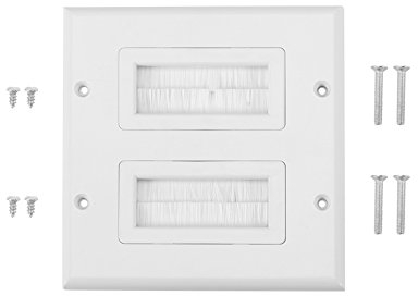 WPKD BLUEIY Wall Plates Kit with Screws, Plastic Anti Dust Brush Cable Wall Plate ABS Bristle Brush Design Outlet Covers Wall Plate Port Insert Cover Outlet Mount Multimedia Panel(Double Hole)