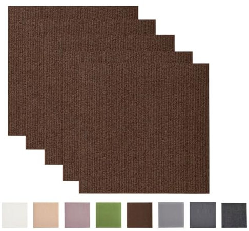 Carpet Tiles, 50X50cm Self Adhesive Carpet Tiles, Non-Slip Hardwearing Carpet Square Tiles, Easy to Peel and Stick Floor Tiles for Office Living Room Bedroom, Dark Brown Carpet Tiles 20 Pcs-J40
