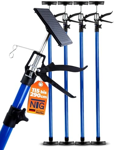 NTG Einhandstütze | 115-290 cm | Bis 30 kg | 45° Winkel | Für Trockenbau, Ausbau, etc. | Montagestütze | Deckenstütze | Teleskopstütze | Deckenstütze (4 Stück)