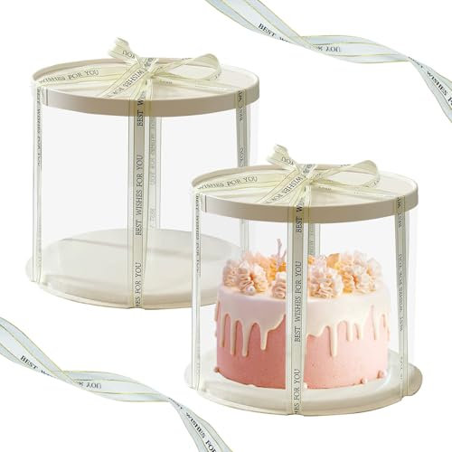 Shiawase Tortenbox Transparent Rund Tortenschachtel Durchsichtig 32*32*26CM, Geschenkbox Transparent für Geburtstag/ Party Dessert 2 Stück