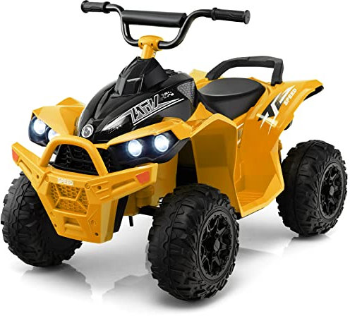 COSTWAY 12V Electric Kids Quad Bike, Battery Powered Ride on ATV with Horn, Music, Headlights, Forward/Backward Functions, for Boys and Girls Aged 3-8 Years (Yellow)