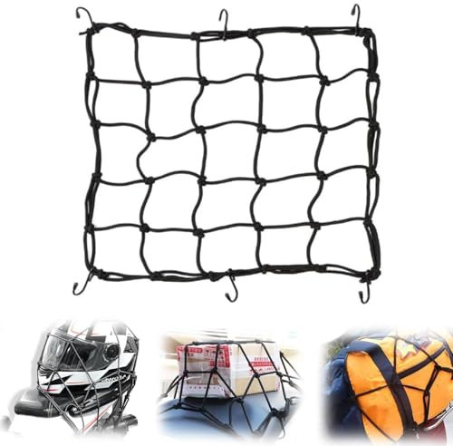 Gepäcknetz Motorrad mit 6 Haken, 40x40 cm Gepäcknetz Fahrrad, Fahrradkorb Helmnetz, Gepäckschutznetz, Ladungssicherungsnetz, Motorrad Helmnetz, Stretch Netz für Helm, für Fahrrad Motorrad Usw