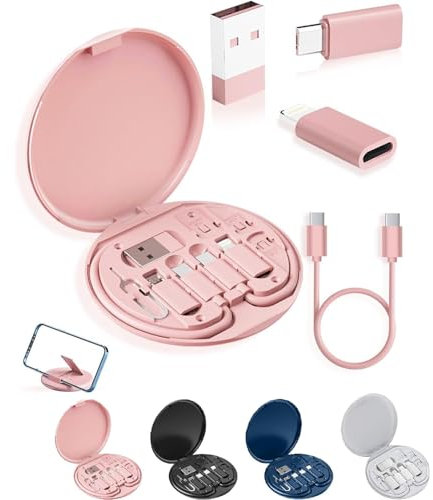 Humorous 9 in 1 Cable Case, USB Adapter Multicharging Cable, Multi-Functional Compact Card, 60W Fast Charge USB Type-C Micro (Pink)