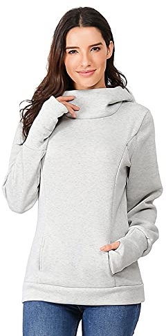 Damen Stillen Hoodie Mutterschaft Fleece Stillpullover mit Kapuze,Umstandspullover Langarm Stilloberteil Umstandsmode Winter Warm Pullover Schwangere Pflege Stillen Shirt Sweatshirt zum Stillen