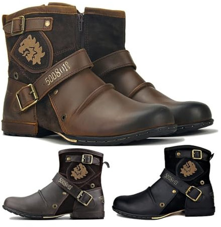 CaiHmnsa Stivali da moto for uomo Stivaletti alla caviglia Stivali alla moda in pelle con cerniera Scarpe casual Stivali da moto impermeabili Stivali western Taglie forti(Yellow brown,EU40)