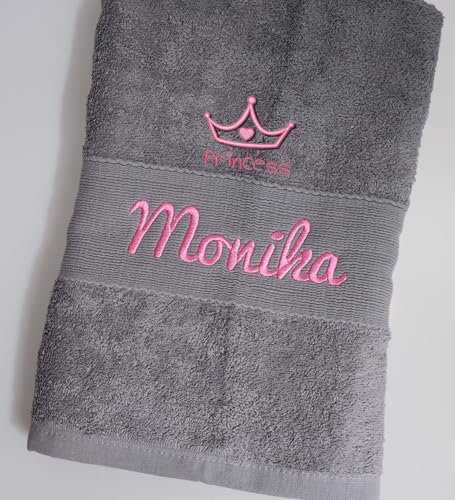 BotoHome ★ Duschtuch 70x140 mit Namen mit Aufhänger ★ Handtuch 50x100 mit Namen und Motiv Bestickt ★ 500 g/m2 ★ 100% Baumwolle ★ SUPER QUALITÄT ★ Geschenk ★ (Grau, 70 x 140 cm + Motiv)