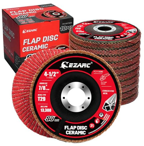 EZARC Ceramic Flap Discs 80 Grit, 115mm Flap Sanding Discs, Type 29 Ceramic Grinding Wheel for Stainless Steel, Non-Ferrous Metal, Cast Iron, Sheet Metal, 10 Pack