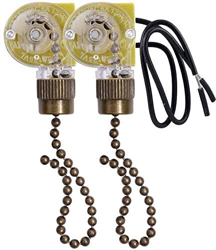 Ggnaxivs Interrupteur de LumièRe de Ventilateur de Plafond ZE-109 Interrupteur de LumièRe à Deux Fils avec Cordons Traction pour Ventilateurs de Plafonnier Lampes 2 PièCes Bronze