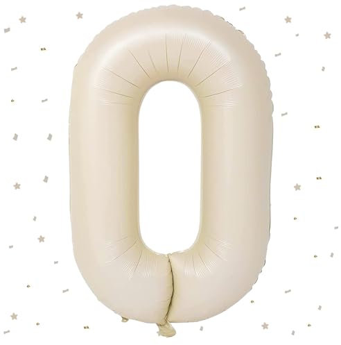Beige Luftballon 0,Zahlen Luftballon Beige, 40 Zoll Weiß Creme Folienballon 0，101cm Sandweiß Zahlenballon 0 Helium Ballon Luftballon 0 Geburtstag für 0 Jahre Geburtstagsdeko Kinder Mädchen Junge