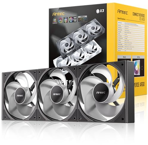 Antec Connect 120 Reverse ARGB Interlockable/Set of 3/Black/Reverse 12cm Fan for Desktop, Laptop