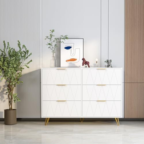JOROBURO 100x34x73 cm Kommode, Schrank Schubladenschrank Holz Sideboard mit 6 Schubladen, Highboard, TV Schrank, Sideboard mit Schubladen, Komodenschrank für Schlafzimmer Wohnzimmer Flur, Weiß