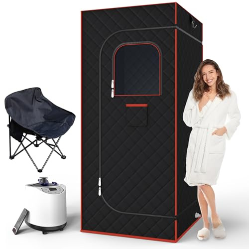 AgiiMan Tragbare Saunakiste, tragbare Sauna für Zuhause mit 3L Dampfgarer, Fernbedienung, Klappstuhl und Matte, persönliches Saunazelt in voller Größe zur Entspannung