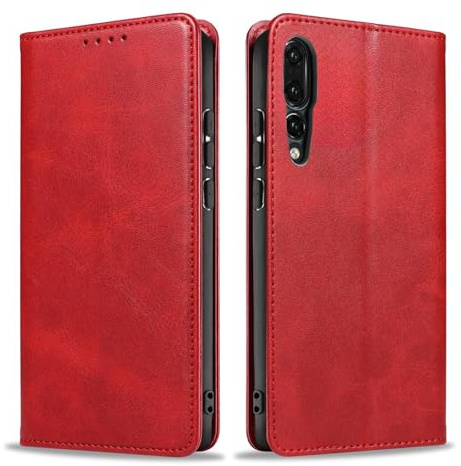 LBH Handyhülle Smartphone-Hülle für Huawei P20 Pro Klapphülle Magnetverschluss Kartenfächer Geldfach Standfunktion Case Etui Rundumschutz Schutzhülle Rot