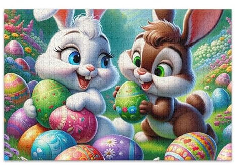 Niedliches Oster-Hasen- und Eier-Puzzle, 500-teiliges Puzzle, DIY-Geschenk-Puzzle, mit Netz-Aufbewahrungstasche, lustige Familienaktivität