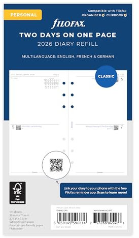 Filofax Kalender Personal 2T/1S (mehrsprachig)2026