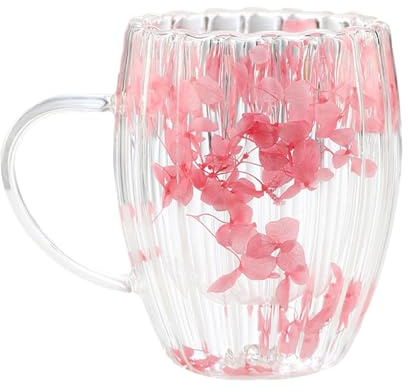 Syengery Blumen Doppelschicht Glasbecher, 300ml Glasbecher Mit Getrockneten Blumen, Trockenblumen-Becher, Thermogläser Doppelwandig, Kaffeeglas Teegläser Für Cappuccino, Tee, Milch, Bier