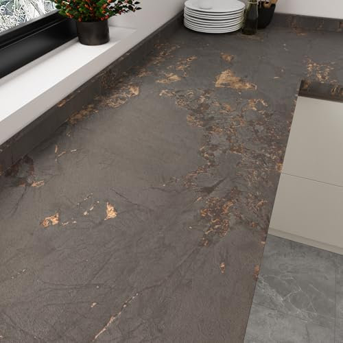 HotDecor Brown Gold Concrete Wallpaper Vinyl Wrap for Kitchen Worktop Marble Effect Self Adhesive Vinyl Copper Wallpaper Furniture Kitchen Cupboard Wrap Wall Paper Roll Living Room 40cm x 200cm
