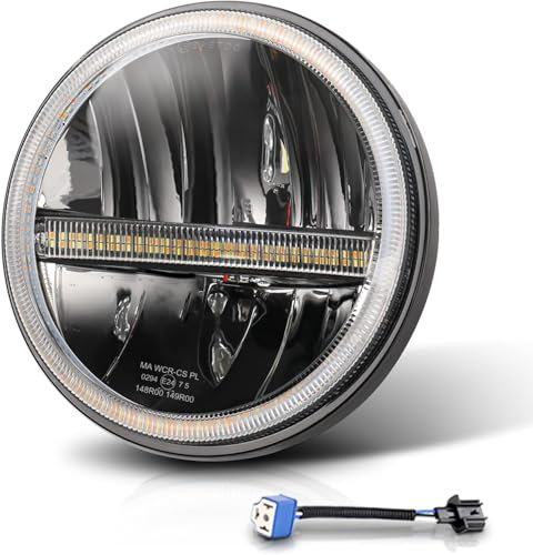 CO LIGHT 7 Zoll Motorrad LED Scheinwerfer E Geprüft mit Hi Lo Angel Eye Kompatibel mit Yama-ha,Tri-umph,Hon-da, KT-M,Wrang-ler JK TJ LJ CJ