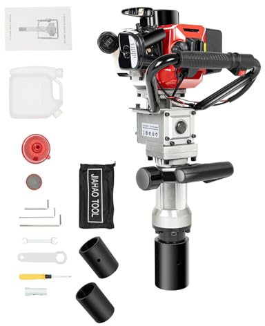 Levkitch 32.6cc Motor Benzin Pfahlramme mit 2 Pfosten-Rammköpfen 55mm/70mm | Pfostentreiber 900W 25-50J Schlagenergie,Zaunpfahlramme Pfostenramme Einschlaghilfe für Zäune und Obstgartenstützen