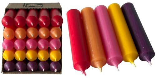 Kerzenfarm Hahn kurze Stabkerzen Bunt - Kerzenset 25 Stück - Premium Qualität Made in Germany - 22mm Durchmesser, 10cm Länge bunte Kerzen durchgefärbt - Stabkerzen pastellfarben - Tafelkerzen Set 1