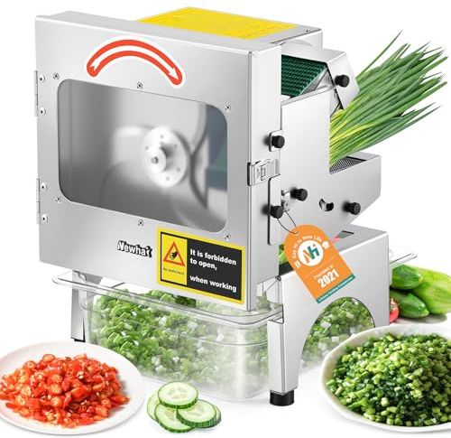 Newhai 200W Commercial Vegetable Slicer Machine Electric Automatic Veggie Fruit Cutter 400lb/h with Conveyor Belt 1-35mm Thickness Adjustable for Cucumber Scallion Green Bean Banana 110volt