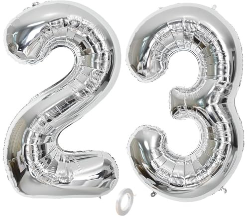 Balorise 40 Zoll Aluminium Luftballon Silber Zahl 23/32, Helium Unterstützt, Ballon Nummer 0-9, 10-100 (101cm), große Folienballons Dekoration für Geburtstagsfeier, Hochzeit, Jubiläum