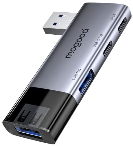 MOGOOD Hub USB 3.0 con 4 Puertos, Diseño Delgado, Velocidad 5Gbps | Caja ABS, 5V/2A Corriente, 4 Puertos Ampliación, Para Laptop/PC/Xbox/PS5, Oficina, Viajes, Móvil, Muy Estable, Robusto,Fiable