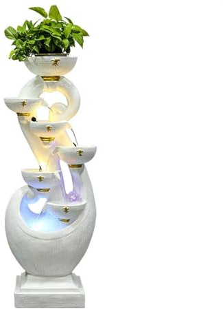 Garten Brunnen-Aquarium, fallendes Wasser im Wohnzimmer mit Musik-Brunnen-Dekoration, zirkulierendes Wasser im Garten, Landschaftsbefeuchtung Dekoration(Weiß)