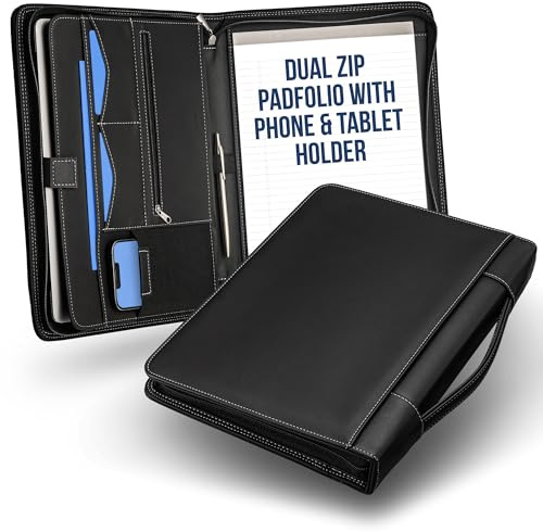 STYLIO Portadocumenti in Pelle con Cerniera e Maniglia, Organizer per iPad, Tablet, Quaderno, Nero